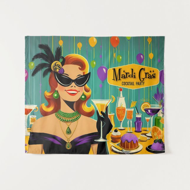 Retro 50s Mardi Gras Cocktail Party Tapestry (Front (Horizontal))