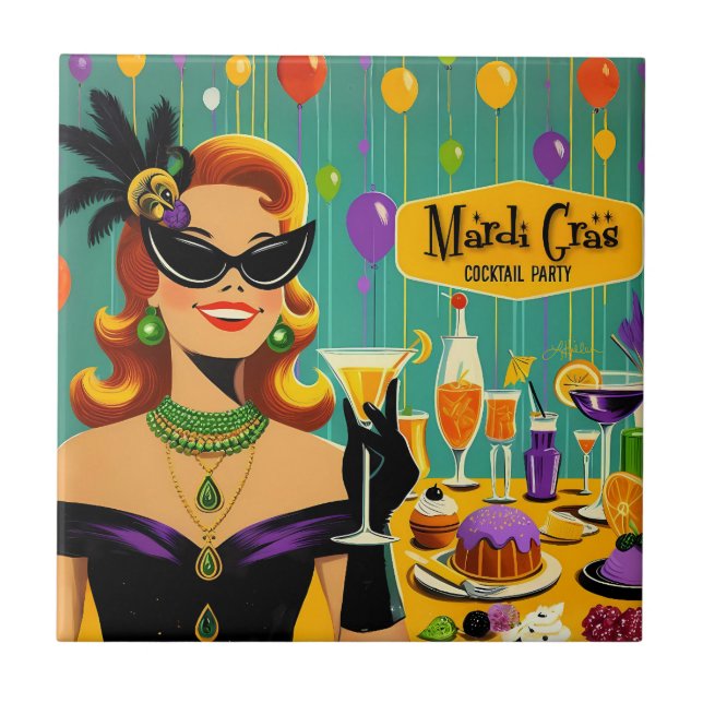 Retro 50s Mardi Gras Cocktail Party Tile (Front)