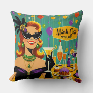 Retro 50s Mardi Gras Martini Cocktail Party Cushion