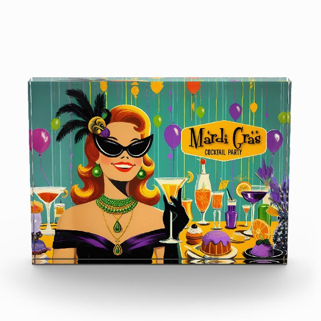Retro 50s Mardi Gras Martini Cocktail Party Photo Block (Front)