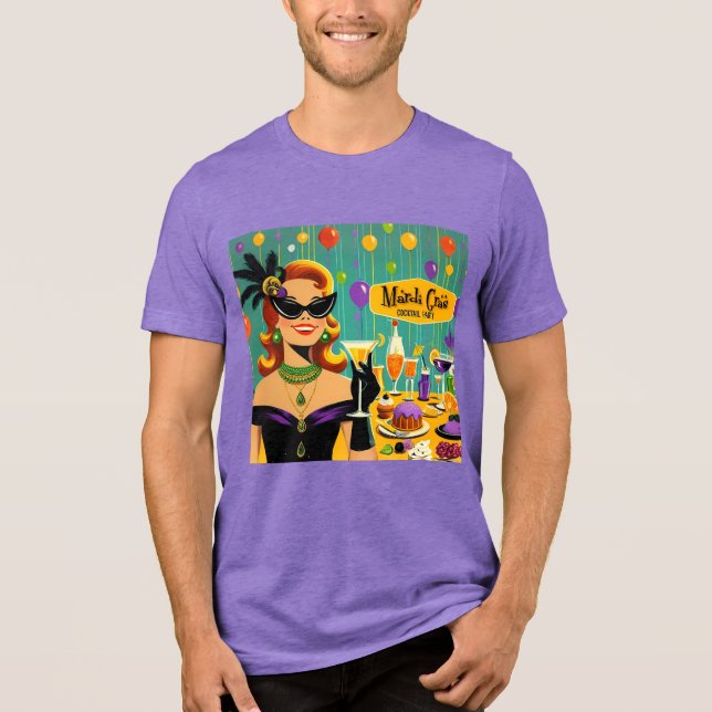Retro 50s Mardi Gras Martini Cocktail Party Tri-Blend Shirt (Front)