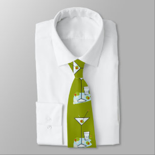 Retro 50s Martini Glass Party Time (Moss Green) Tie