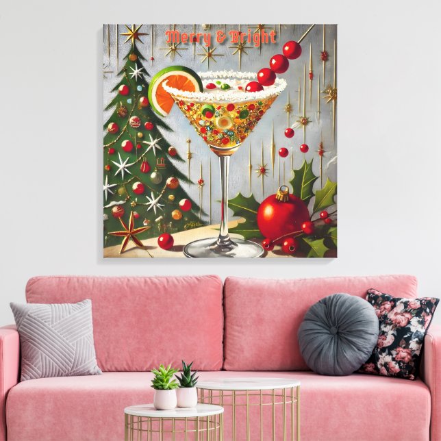 Retro 50s Merry Bright Christmas Candy Cocktail Canvas Print (Insitu(LivingRoom))