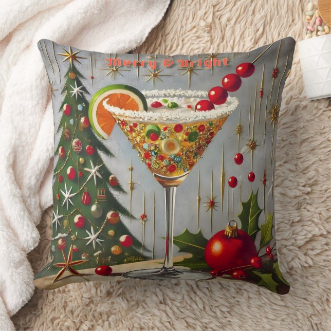 Retro 50s Merry Bright Christmas Candy Cocktail Cushion (Blanket)