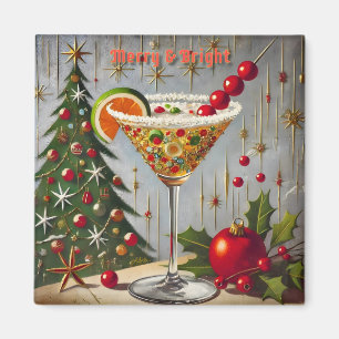 Retro 50s Merry Bright Christmas Candy Cocktail Magnet