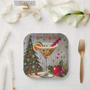 Retro 50s Merry Bright Christmas Candy Cocktail Paper Plate