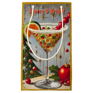 Retro 50s Merry Bright Christmas Candy Cocktail Small Gift Bag