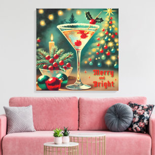 Retro 50s Merry Bright Christmas Cocktail Martini Canvas Print