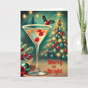 Retro 50s Merry Bright Christmas Cocktail Martini Card
