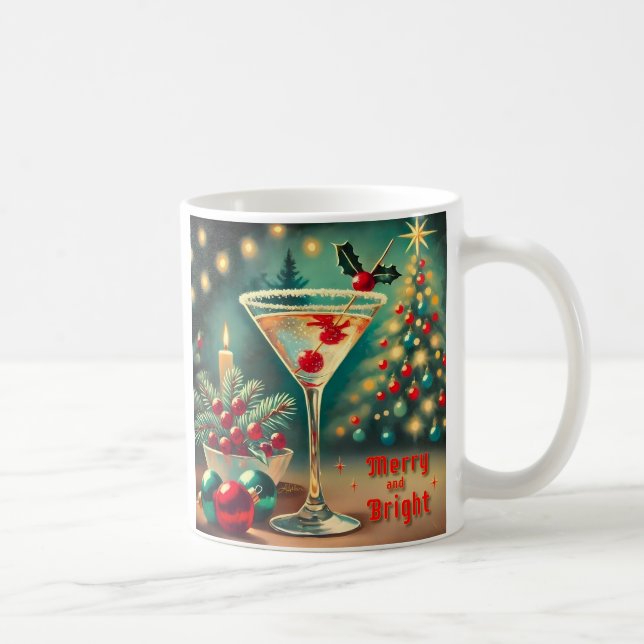 Retro 50s Merry Bright Christmas Cocktail Martini Coffee Mug (Right)