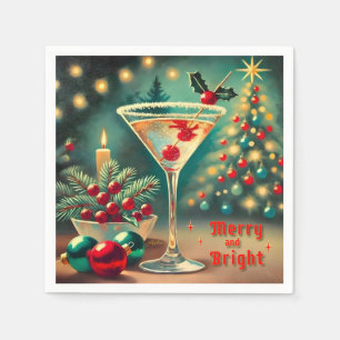 Retro 50s Merry Bright Christmas Cocktail Martini Napkin