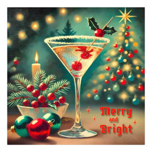 Retro 50s Merry Bright Christmas Cocktail Martini Photo Print