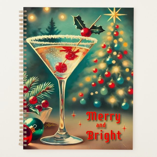 Retro 50s Merry Bright Christmas Cocktail Martini Planner (Front)