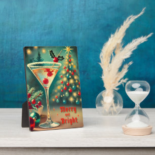 Retro 50s Merry Bright Christmas Cocktail Martini Plaque