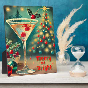 Retro 50s Merry Bright Christmas Cocktail Martini Plaque