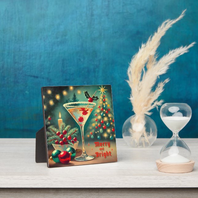 Retro 50s Merry Bright Christmas Cocktail Martini Plaque (Insitu)
