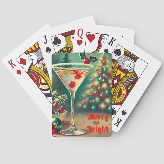 Retro 50s Merry Bright Christmas Cocktail Martini Playing Cards (Back)