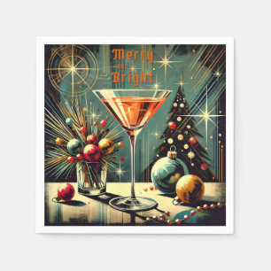 Retro 50s Merry & Bright Christmas Martini Napkin