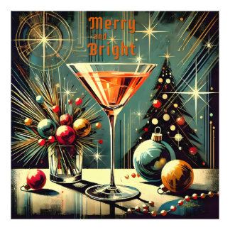 Retro 50s Merry & Bright Christmas Martini Photo Print