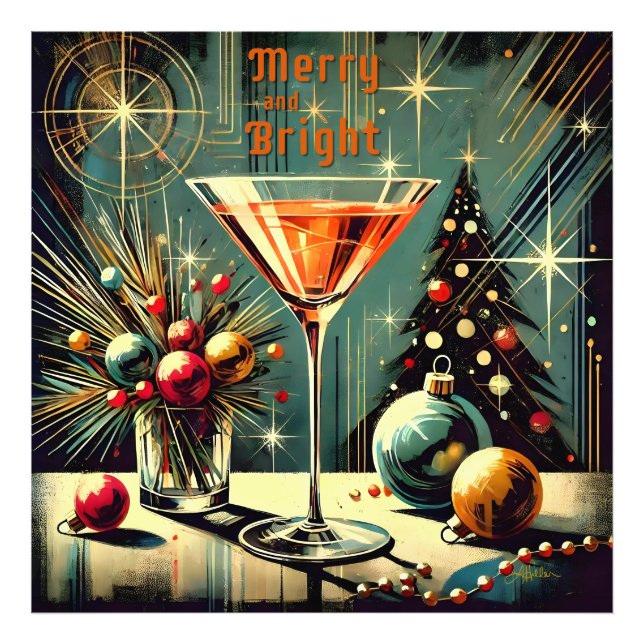 Retro 50s Merry & Bright Christmas Martini Photo Print (Front)