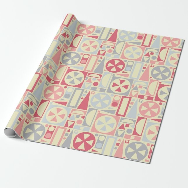 Retro 50s Mid-Century Modern Pink Geometric Wrapping Paper (Unrolled)