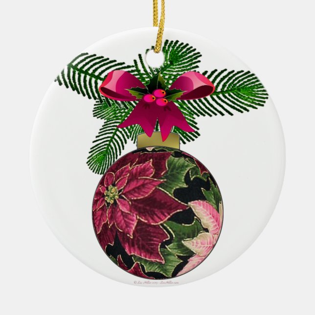 Retro 50s Poinsettia Burgundy Ornament (Front)