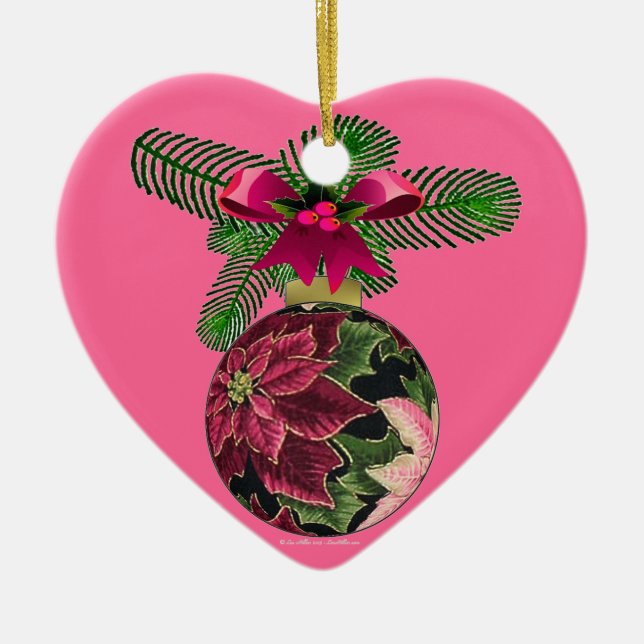 Retro 50s Poinsettia Burgundy Ornament (Front)