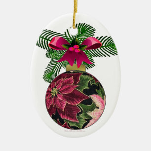 Retro 50s Poinsettia Burgundy Ornament