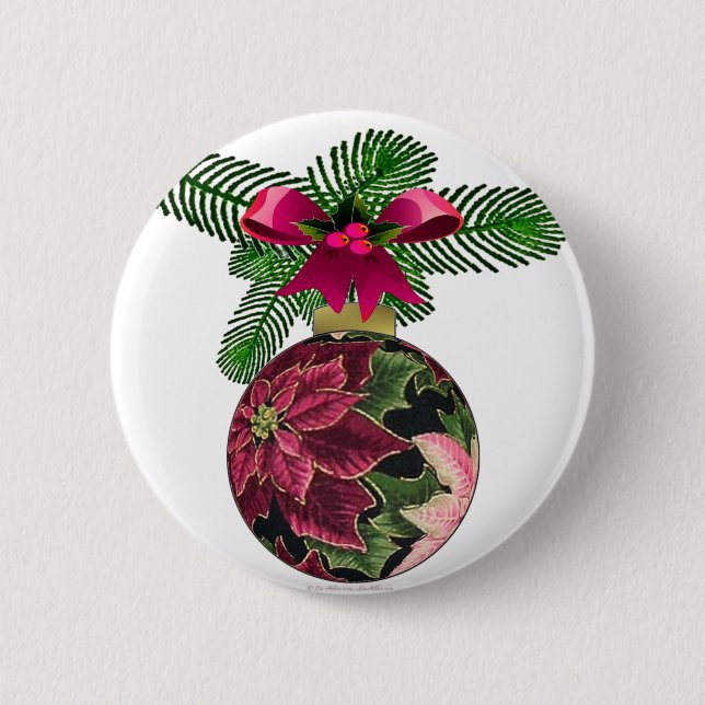 Retro 50s Poinsettia Burgundy Ornament 6 Cm Round Badge (Front)