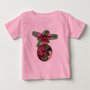 Retro 50s Poinsettia Burgundy Ornament Baby T-Shirt