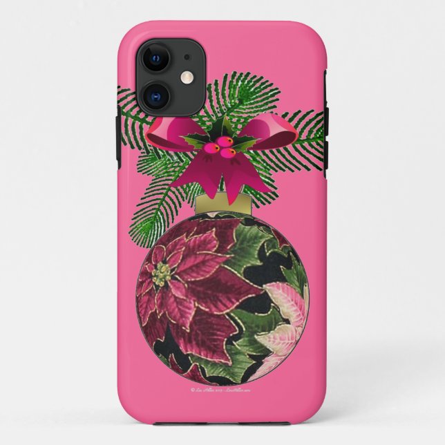 Retro 50s Poinsettia Burgundy Ornament Case-Mate iPhone Case (Back)