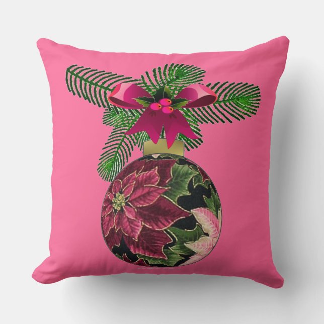 Retro 50s Poinsettia Burgundy Ornament Cushion (Front)