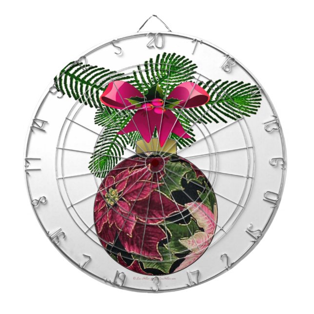 Retro 50s Poinsettia Burgundy Ornament Dartboard (Front)