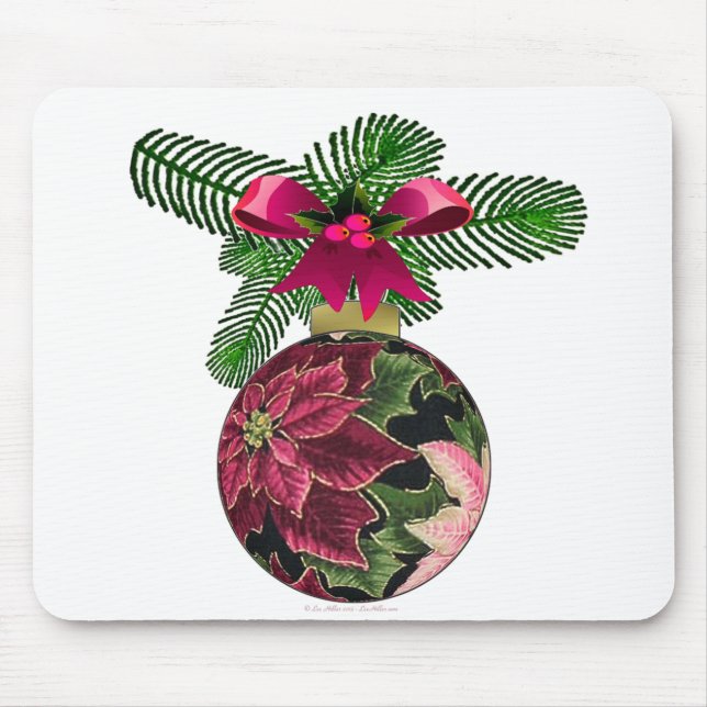Retro 50s Poinsettia Burgundy Ornament Mouse Mat (Front)