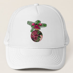 Retro 50s Poinsettia Burgundy Ornament Trucker Hat