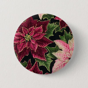 Retro 50s Poinsettia Burgundy Pink 6 Cm Round Badge