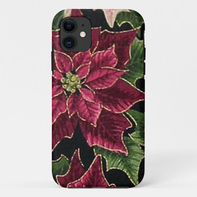 Retro 50s Poinsettia Burgundy Pink Case-Mate iPhone Case (Back)