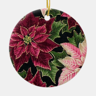 Retro 50s Poinsettia Burgundy Pink Ceramic Tree Decoration