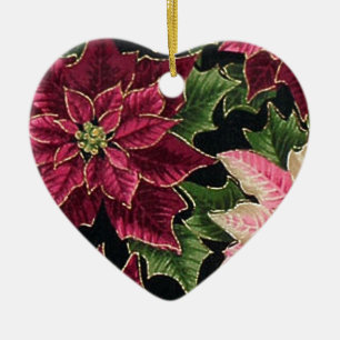 Retro 50s Poinsettia Burgundy Pink Ceramic Tree Decoration