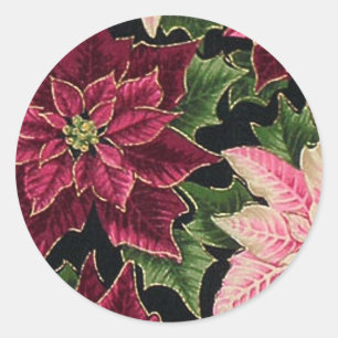 Retro 50s Poinsettia Burgundy Pink Classic Round Sticker