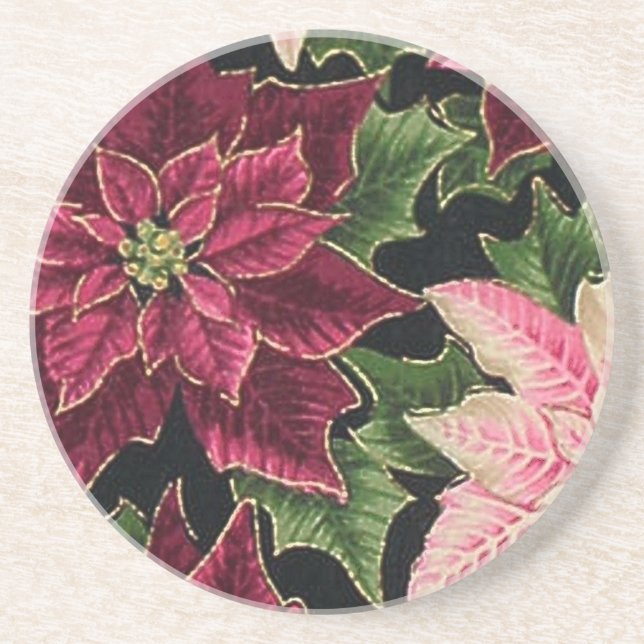 Retro 50s Poinsettia Burgundy Pink Coaster (Front)
