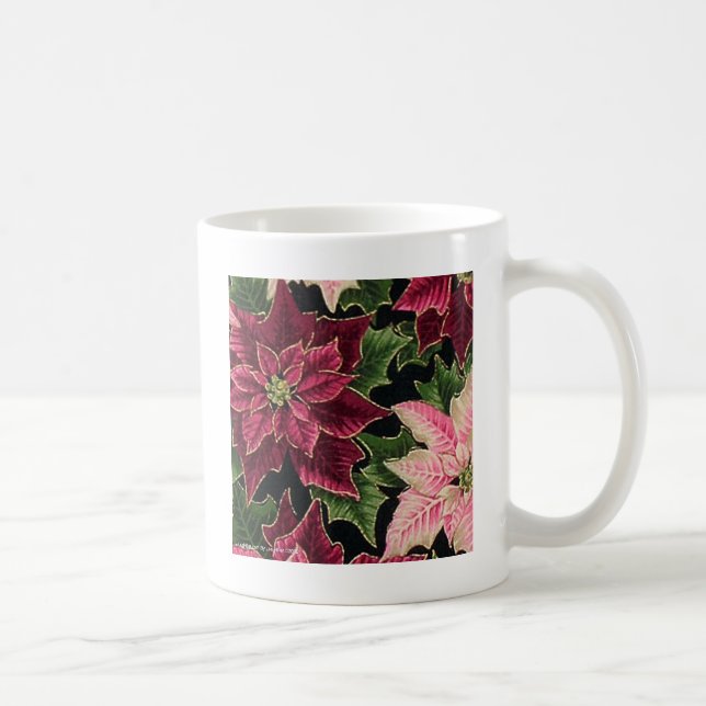 Retro 50s Poinsettia Burgundy Pink Coffee Mug (Right)