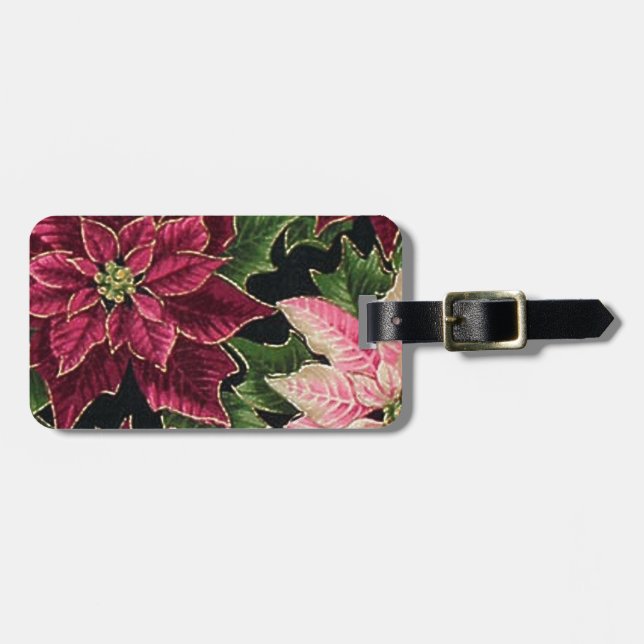 Retro 50s Poinsettia Burgundy Pink Luggage Tag (Front Horizontal)