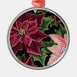 Retro 50s Poinsettia Burgundy Pink Metal Tree Decoration