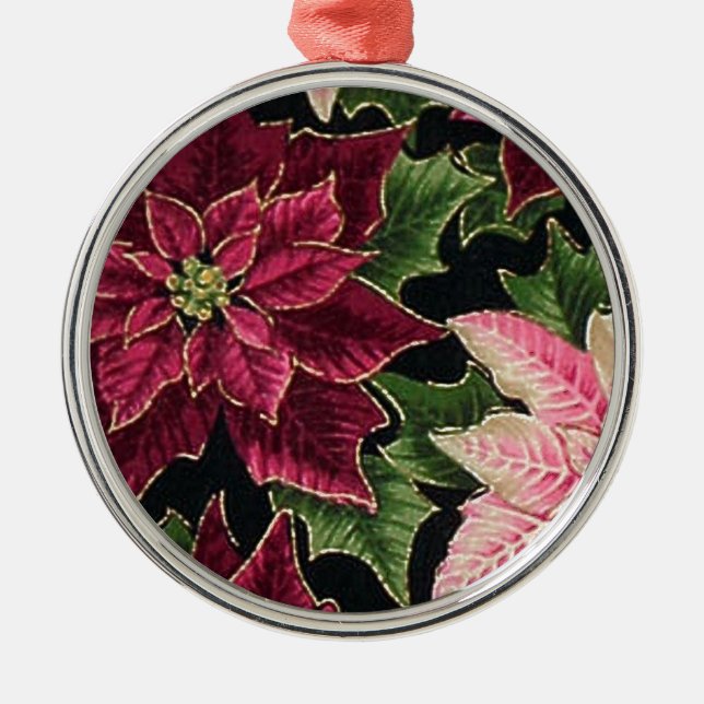 Retro 50s Poinsettia Burgundy Pink Metal Tree Decoration (Front)