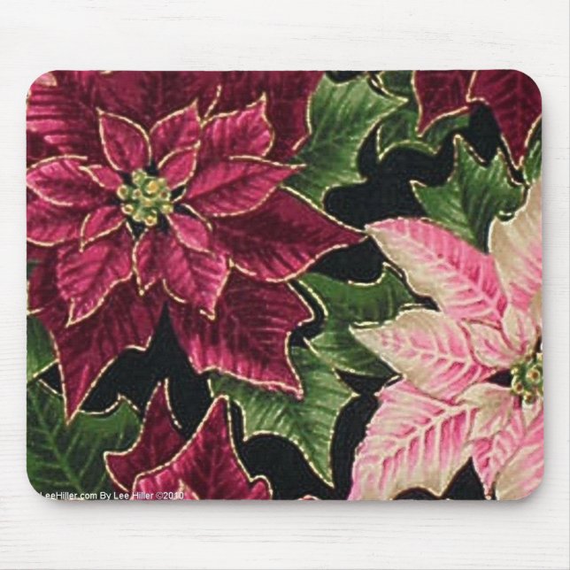 Retro 50s Poinsettia Burgundy Pink Mouse Mat (Front)