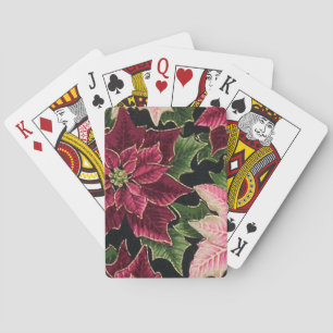 Retro 50s Poinsettia Burgundy Pink Playing Cards
