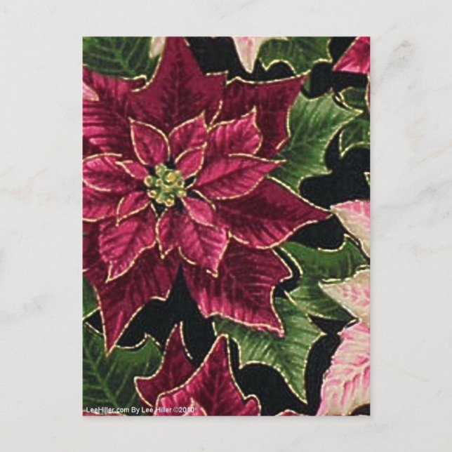 Retro 50s Poinsettia Burgundy Pink Postcard (Front)