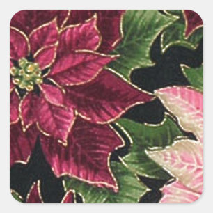 Retro 50s Poinsettia Burgundy Pink Square Sticker