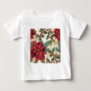 Retro 50s Poinsettia Red Green Cream Baby T-Shirt